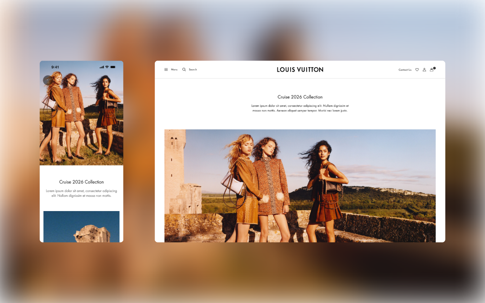 Louis Vuitton editorial mobile and desktop composition